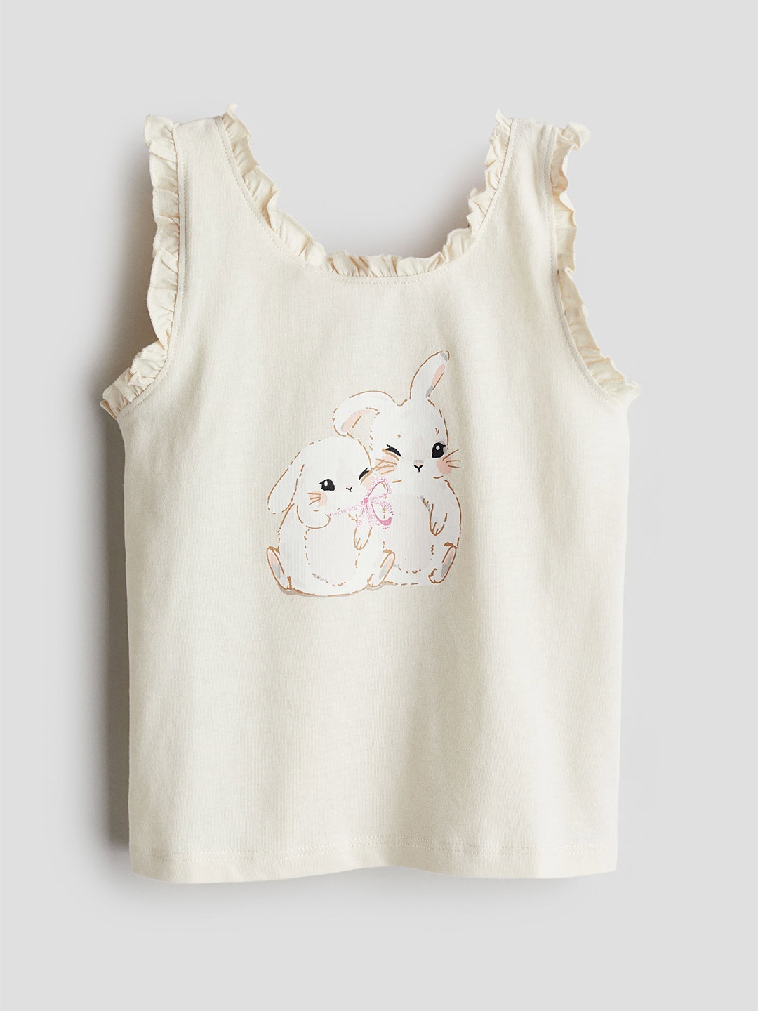 

H&M Girls Pure Cotton Frill-Trimmed Vest Top, Beige