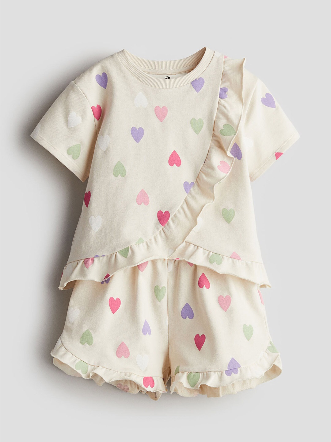 

H&M Girls Pure Cotton 2-Piece Frill-Trimmed Sweatshirt Set, White
