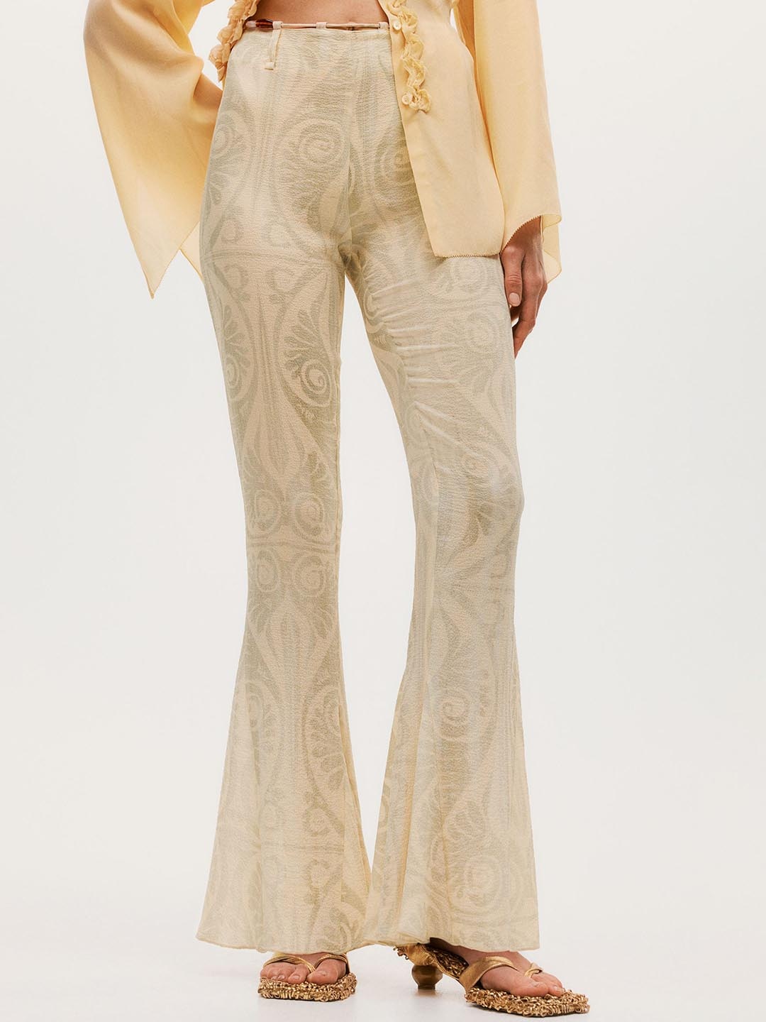

H&M Women Bead-Detail Crinkled Trousers, White