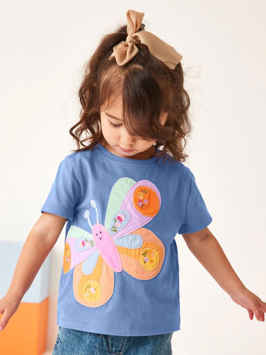 

StyleCast Girls Conversational Applique Round Neck Cotton T-shirt, Blue