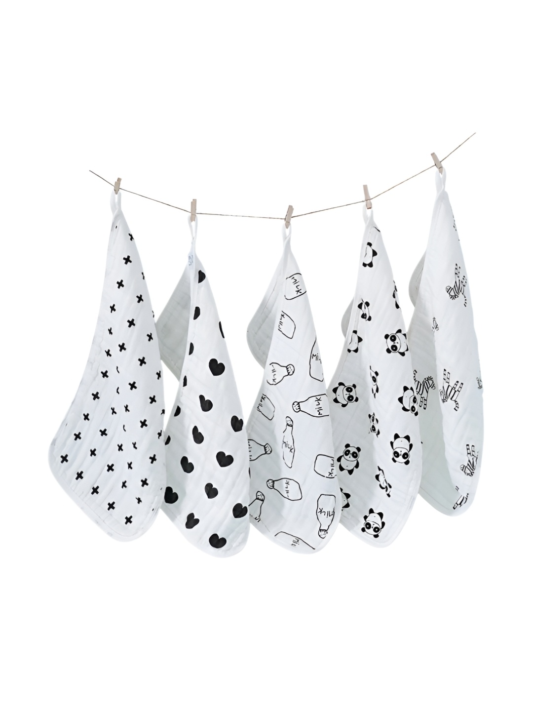 

GUCHIGU White & Black 4 Pieces Printed 150 GSM Cotton Face Towels