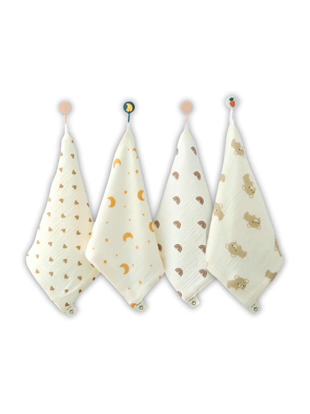 

GUCHIGU Cotton White 4 Pieces Multi Design GSM 150 Face Towels
