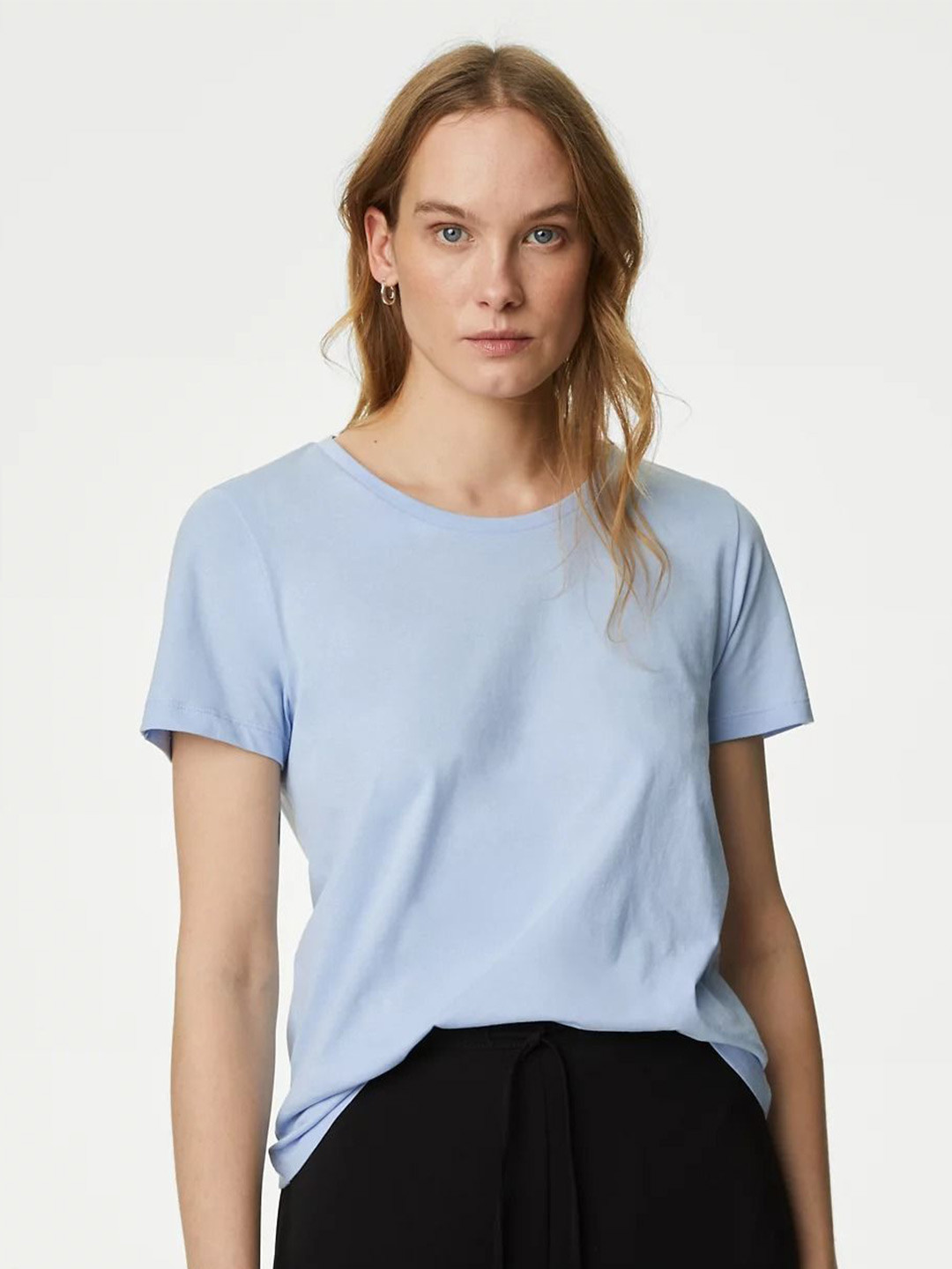 

Marks & Spencer Round Neck Pure Cotton Essential Fit T-Shirt, Blue