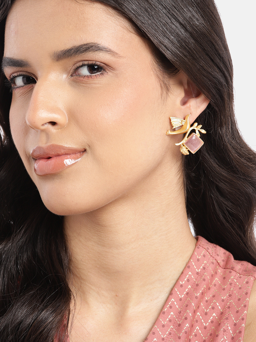 

Anouk Gold-Plated Artificial Stones Contemporary Drop Earrings, Pink