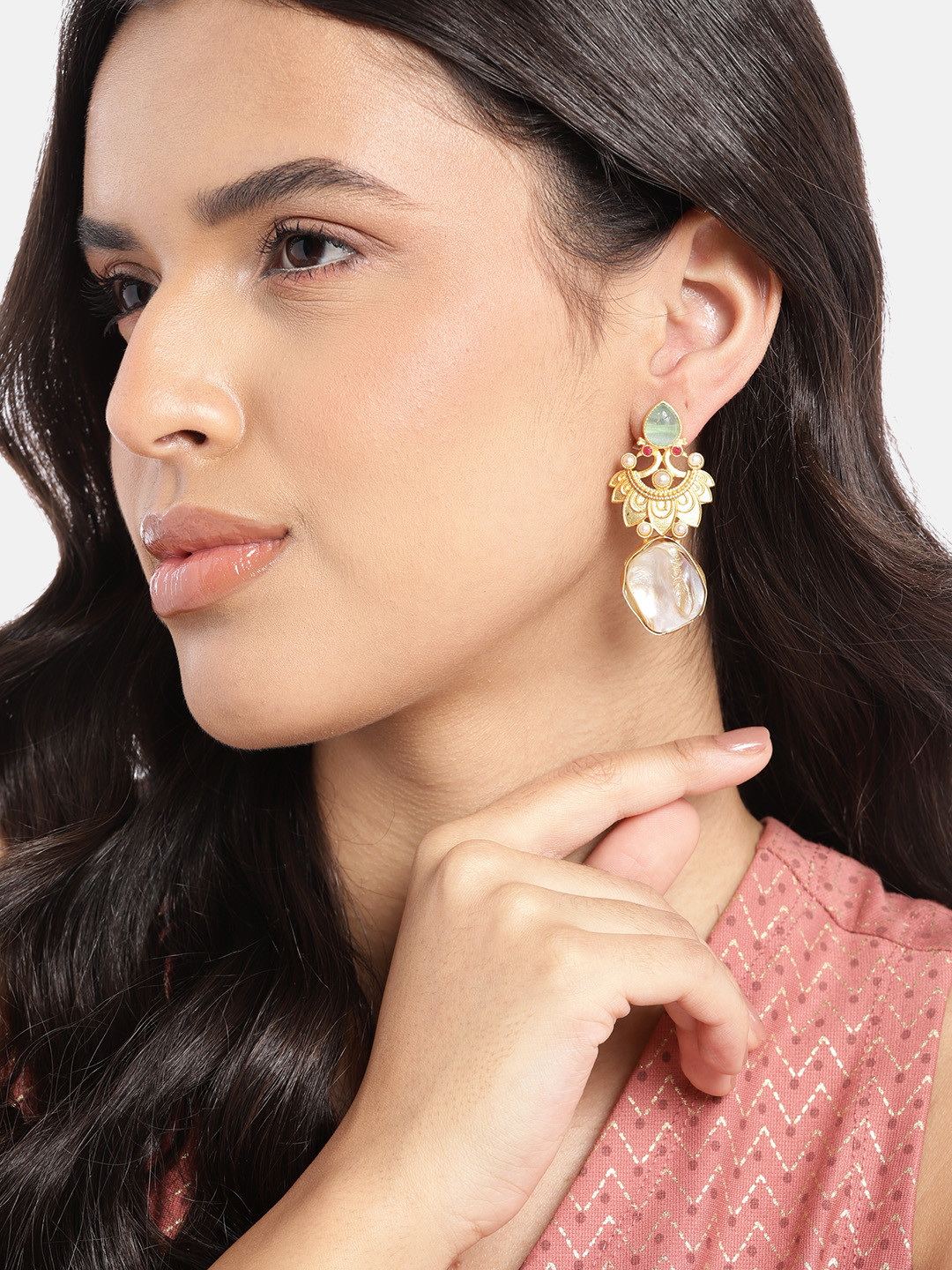 

Anouk Gold-Plated American Diamond Contemporary Drop Earrings, Green