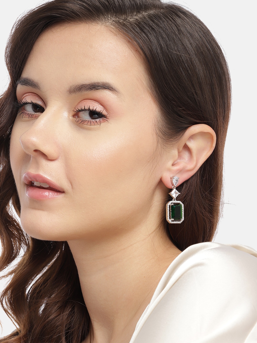 

Anouk Silver-Plated American Diamond Contemporary Drop Earrings, Green