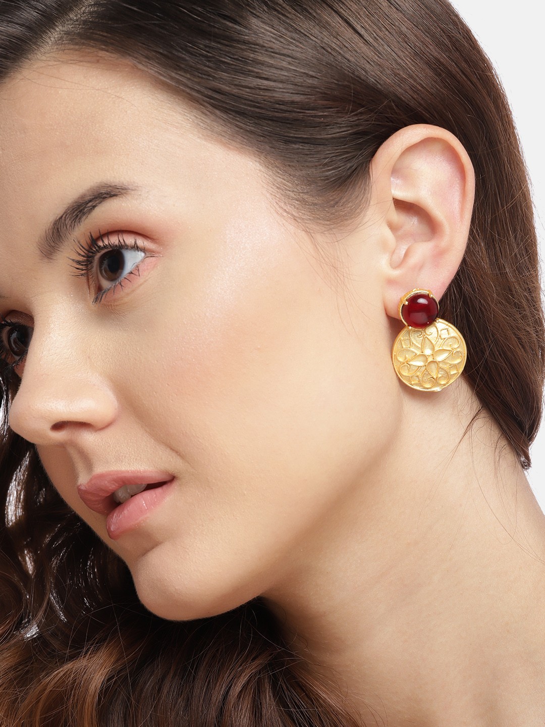 

Anouk Gold-Plated Artificial Stones Circular Drop Earrings, Maroon