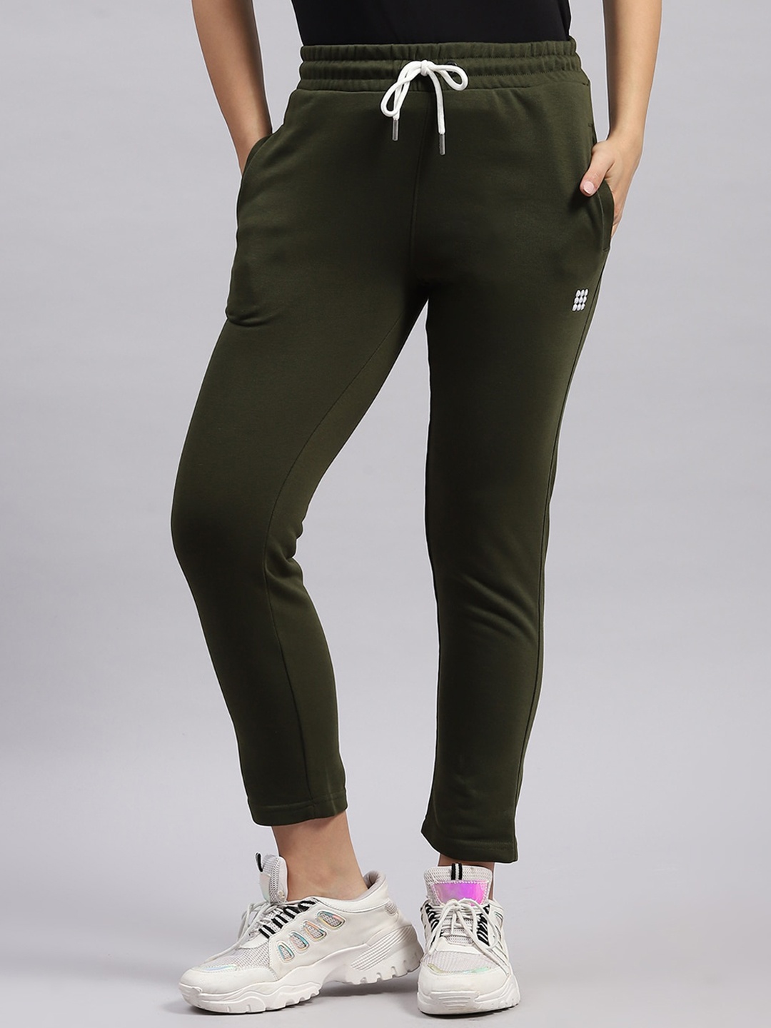 

rock.it Women Cotton Mid Rise Track Pants, Olive