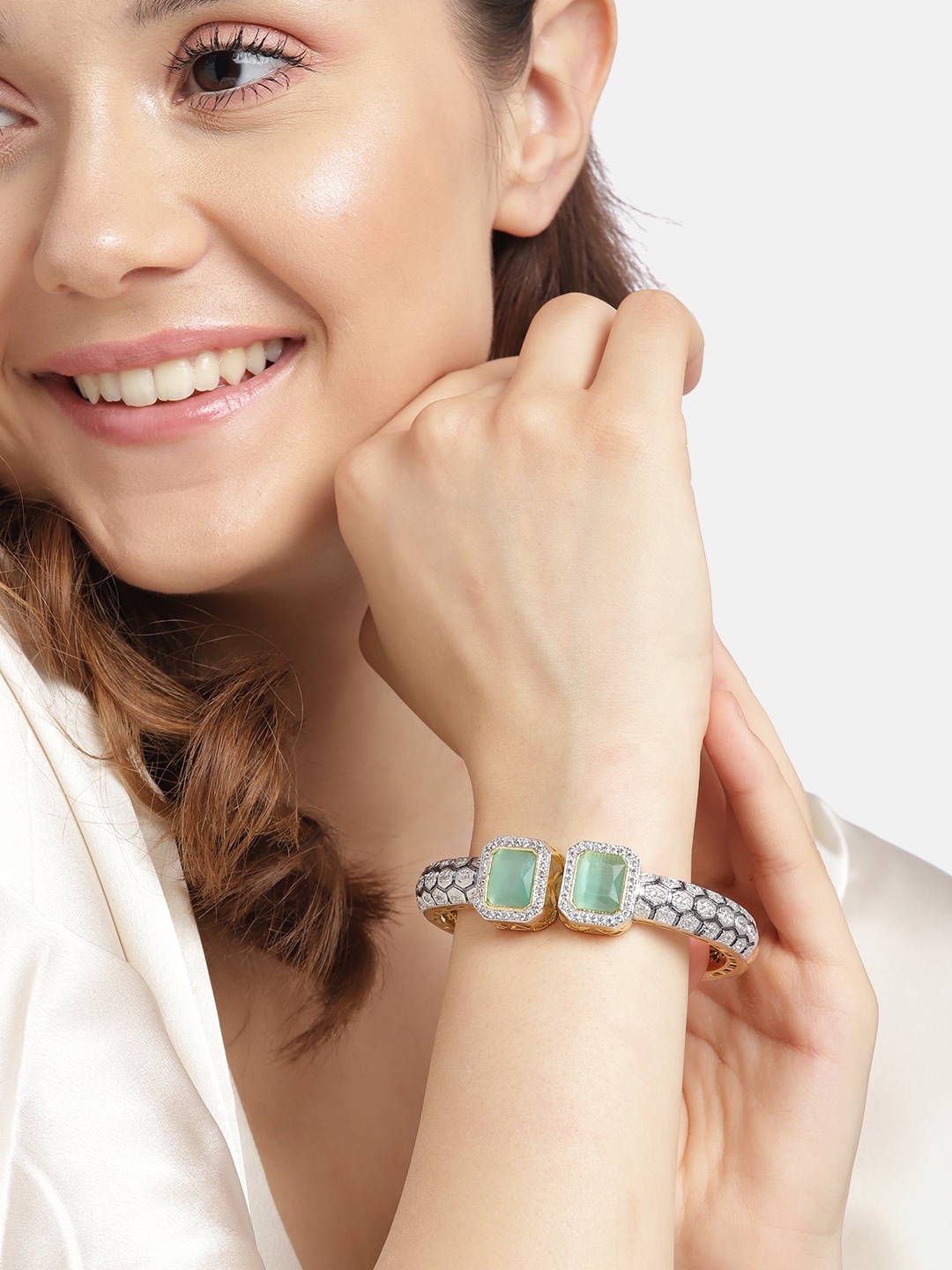 

Anouk Women American Diamond Gold-Plated Bangle-Style Bracelet, Green