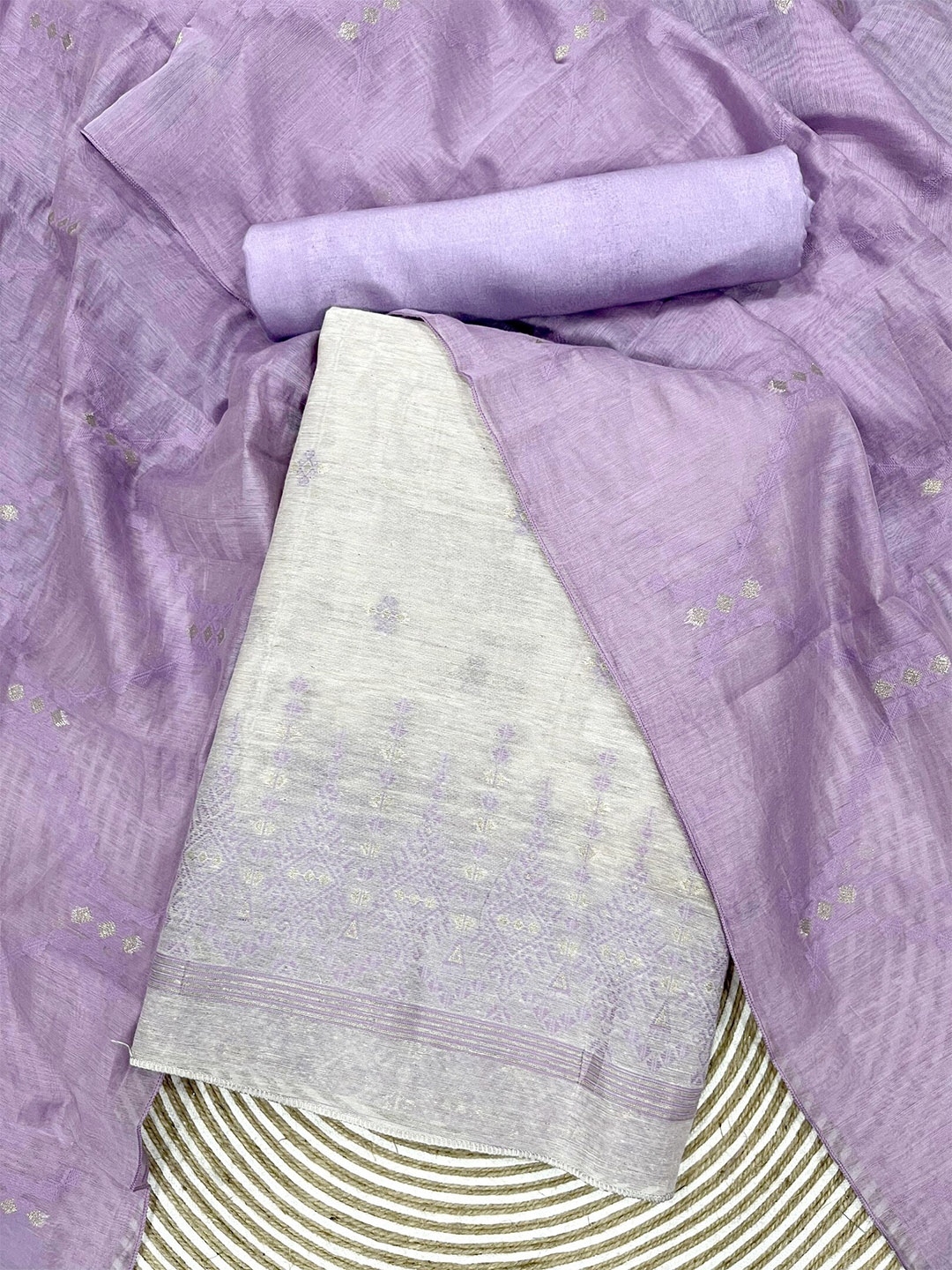 

ZARIMO Geometric Woven Design Zari Linen Unstitched Dress Material, Lavender