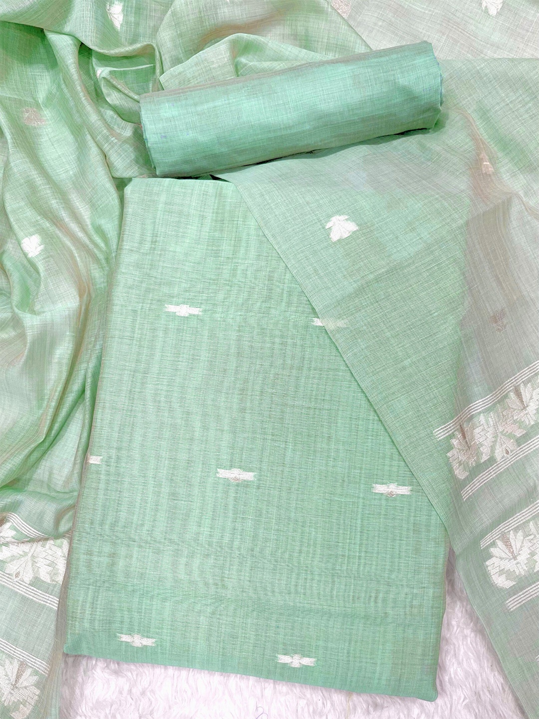 

ZARIMO Ethnic Motifs Woven Design Pure Cotton Unstitched Dress Material, Sea green