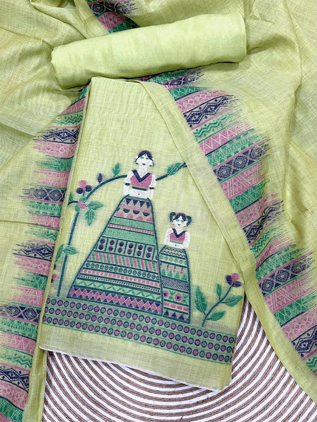 

ZARIMO Pure Cotton Unstitched Dress Material, Lime green