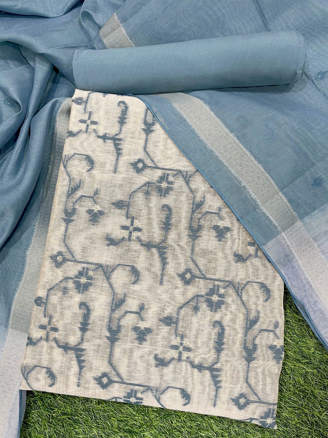 

ZARIMO Linen Unstitched Dress Material, Teal