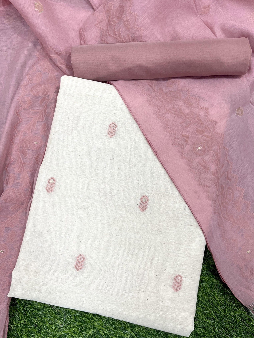 

ZARIMO Ethnic Motifs Woven Design Linen Unstitched Dress Material, Coral