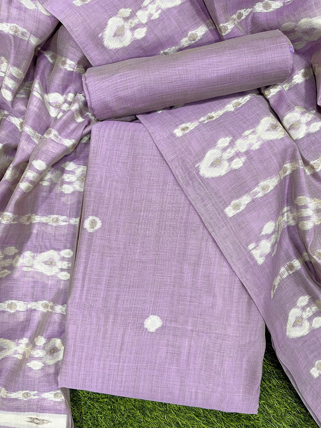 

ZARIMO Ikat Printed Pure Cotton Unstitched Dress Material, Lavender