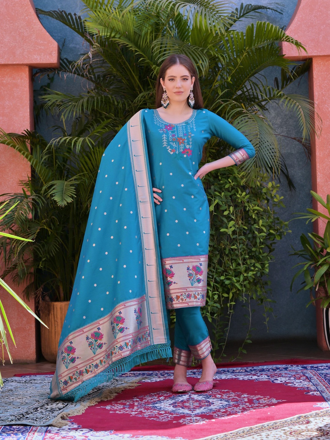 

ZARIMO Pure Silk Unstitched Dress Material, Teal