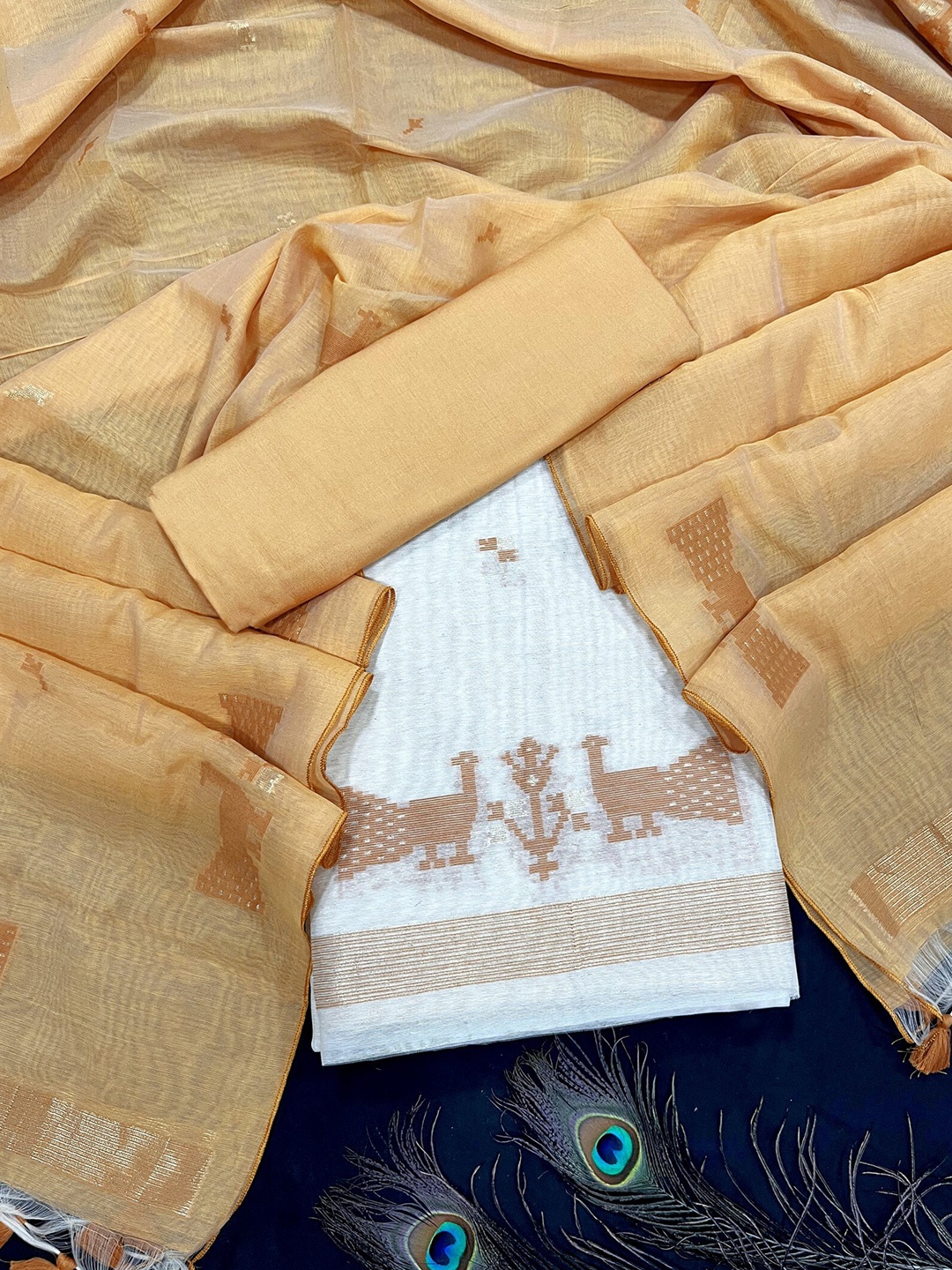 

ZARIMO Ethnic Motifs Woven Design Linen Unstitched Dress Material, Mustard