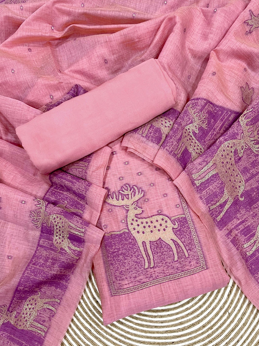 

ZARIMO Pure Cotton Unstitched Dress Material, Pink