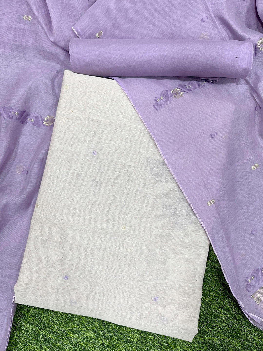 

ZARIMO Floral Batik Woven Design Linen Unstitched Dress Material, Lavender