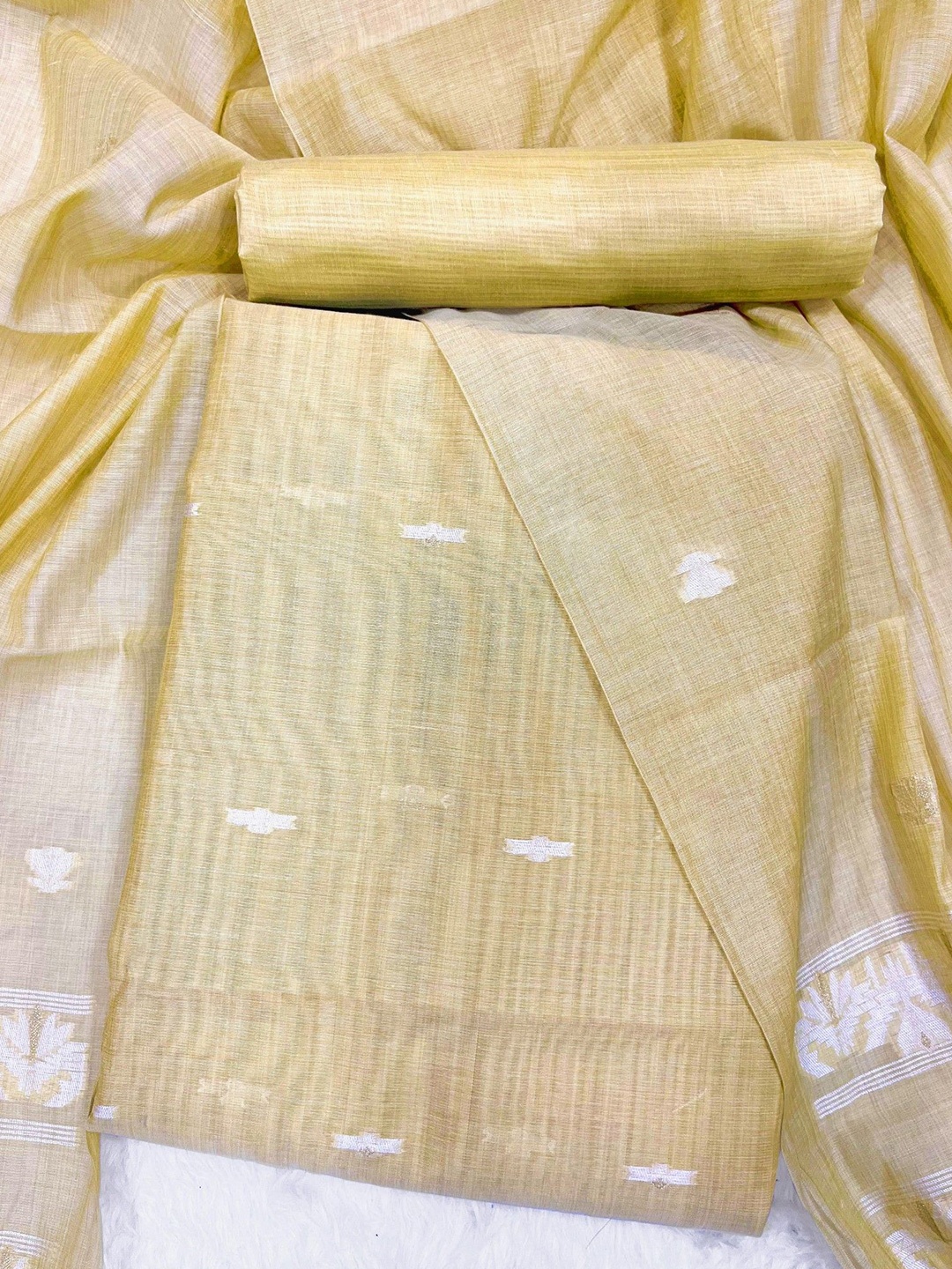 

ZARIMO Floral Woven Design Pure Cotton Unstitched Dress Material, Yellow