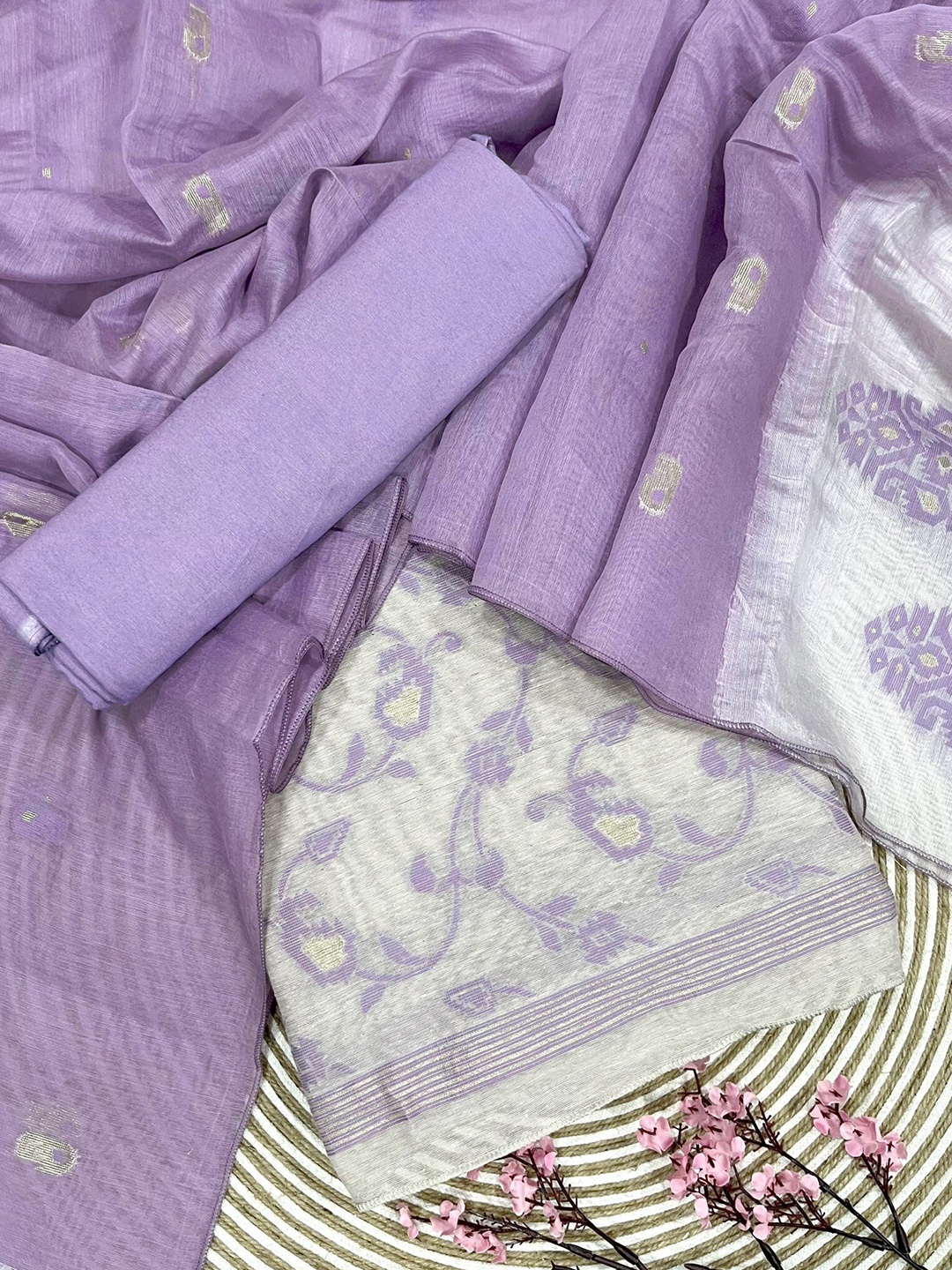 

ZARIMO Floral Linen Unstitched Dress Material, Lavender