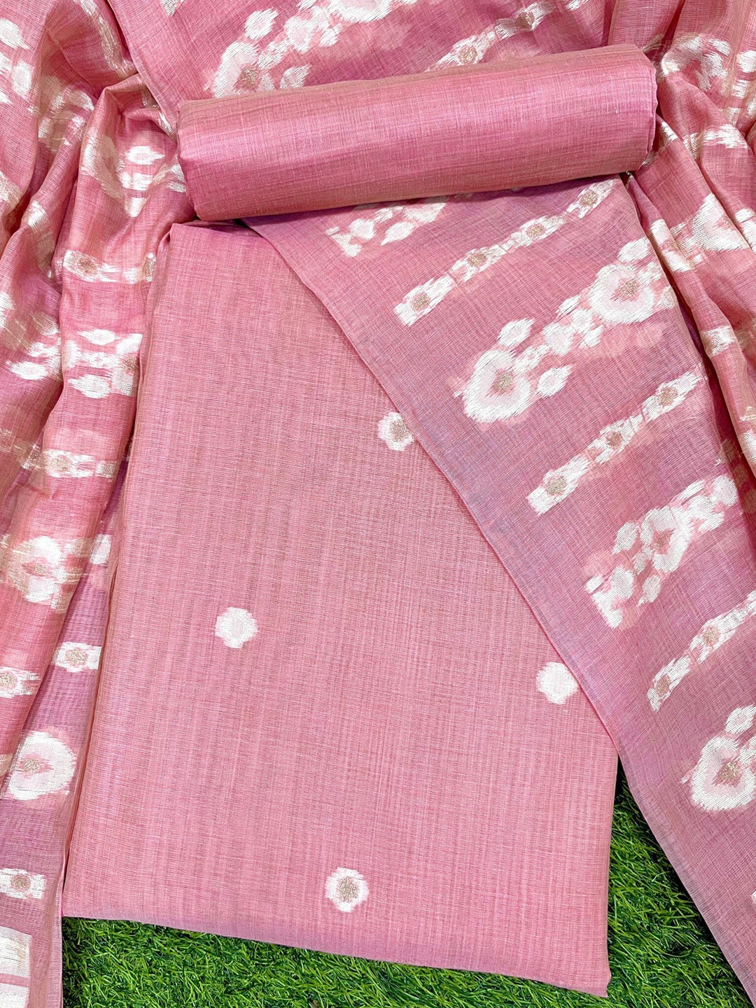 

ZARIMO Ethnic Motifs Woven Design Pure Cotton Unstitched Dress Material, Pink