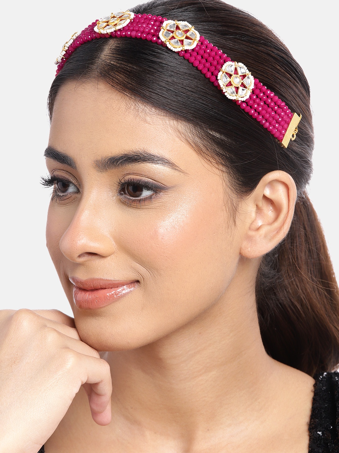 

Anouk Gold-Plated Artificial Stones and Beads Studded Matha Patti, Pink