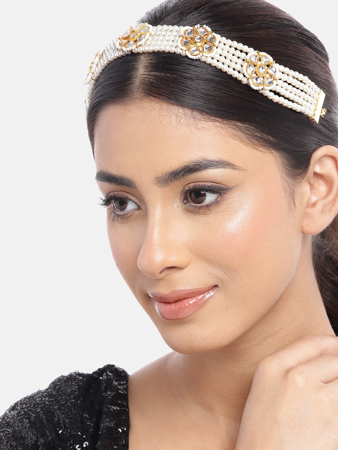 

Anouk Gold-Plated Artificial Stones and Beads Studded Matha Patti, White