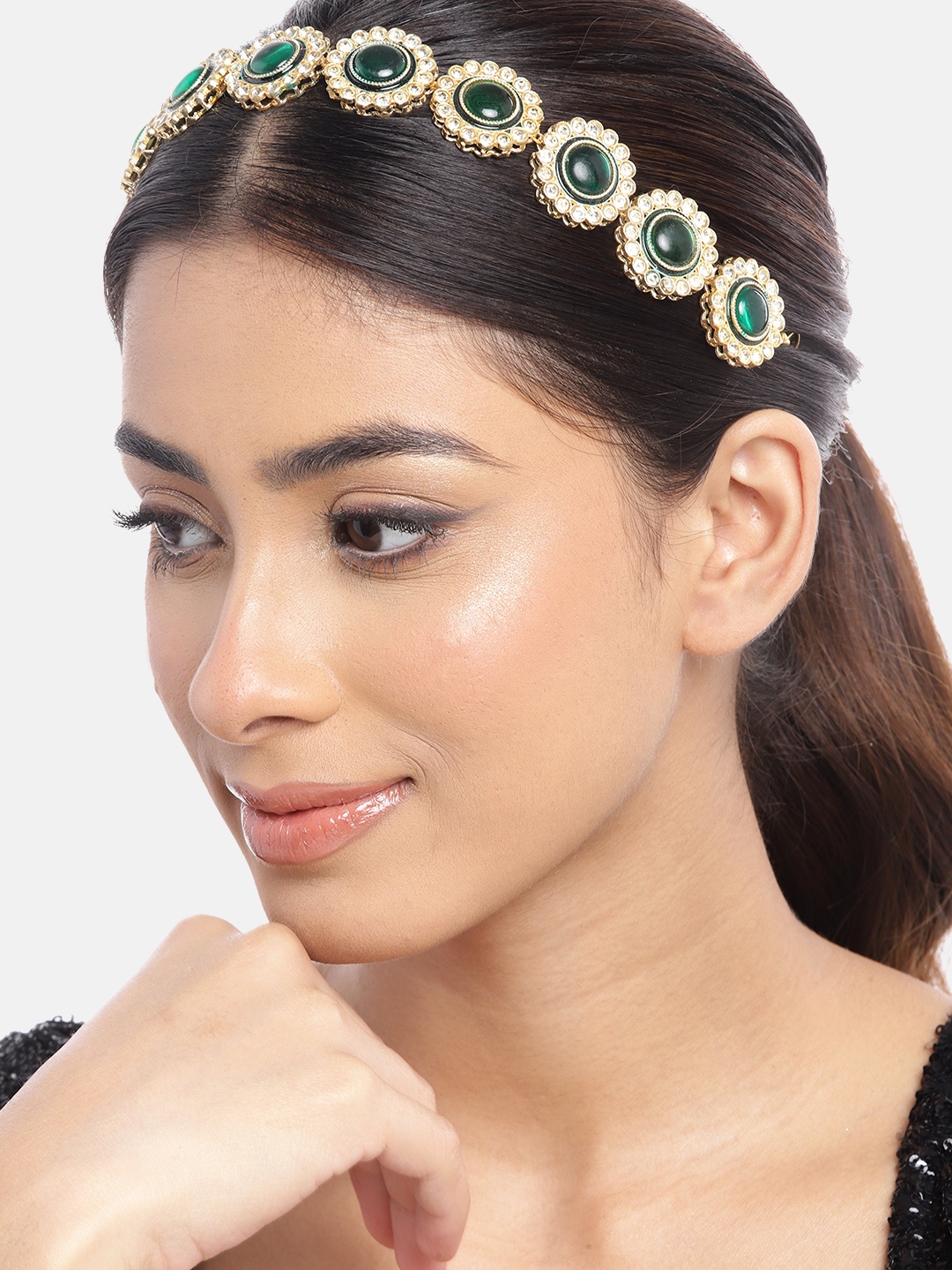 

Anouk Gold-Plated Artificial Stones and Beads Studded Matha Patti, Green