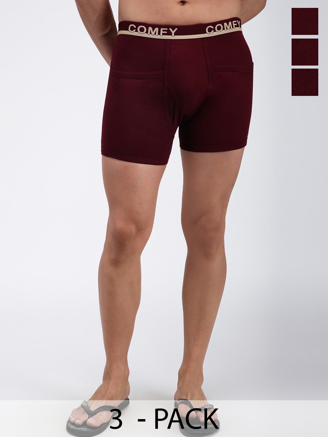 

AMUL COMFY Pack Of 3 Pure Cotton Trunks AC-PCLTROE-MAR-L-3PC, Maroon