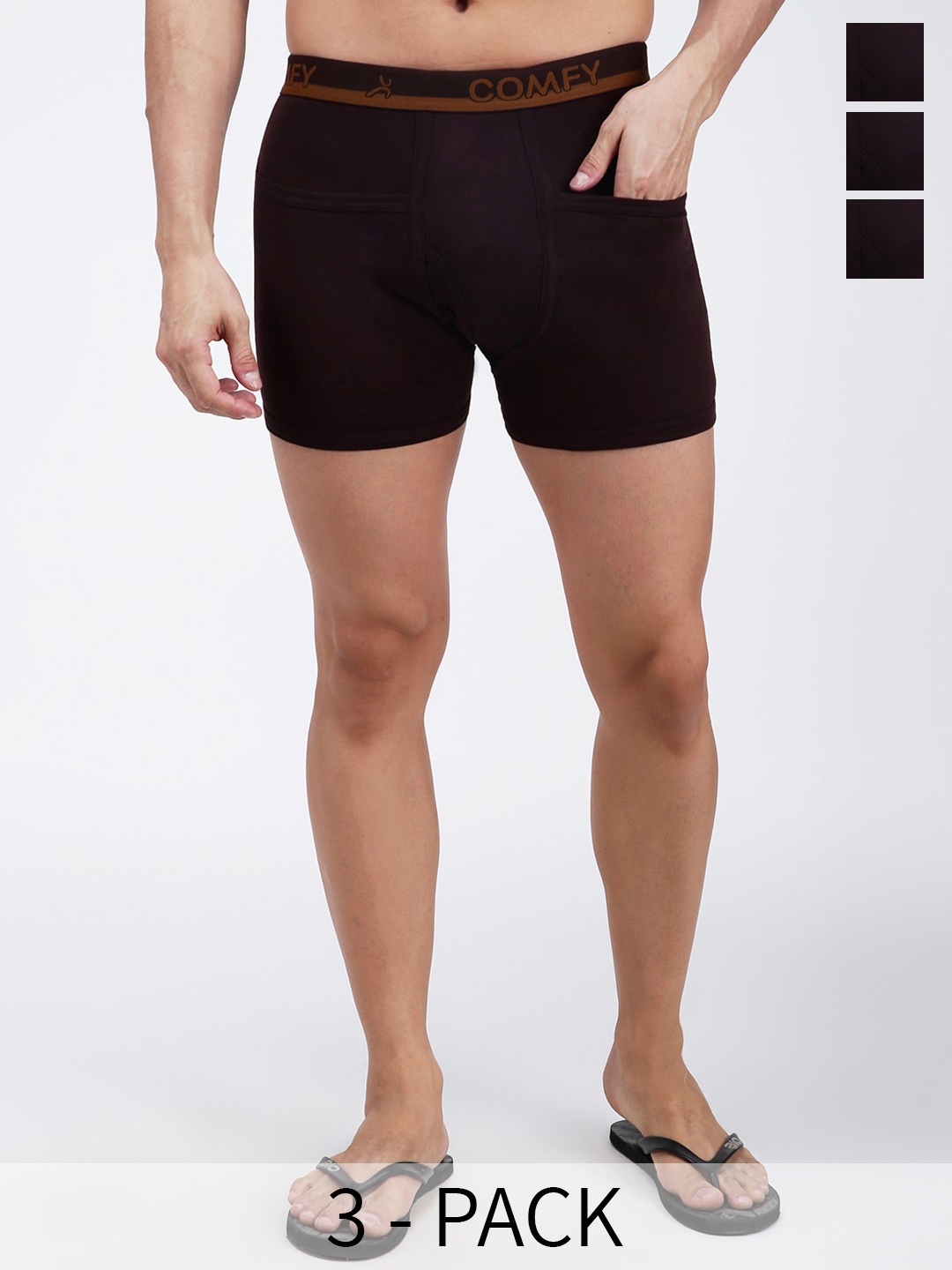 

AMUL COMFY Pack Of 3 Pure Cotton Solid Breathability Trunks AC-PCLTROE-CB-XS-3PC, Coffee brown