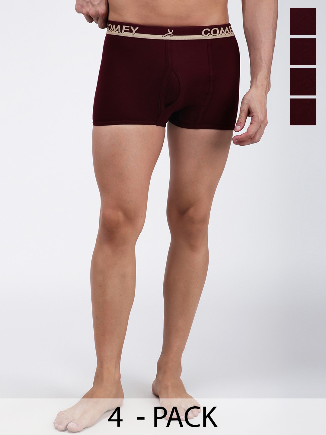 

AMUL COMFY Men Pack Of 4 Cotton Trunks AC-MTROE-MAR-S-4PC, Maroon