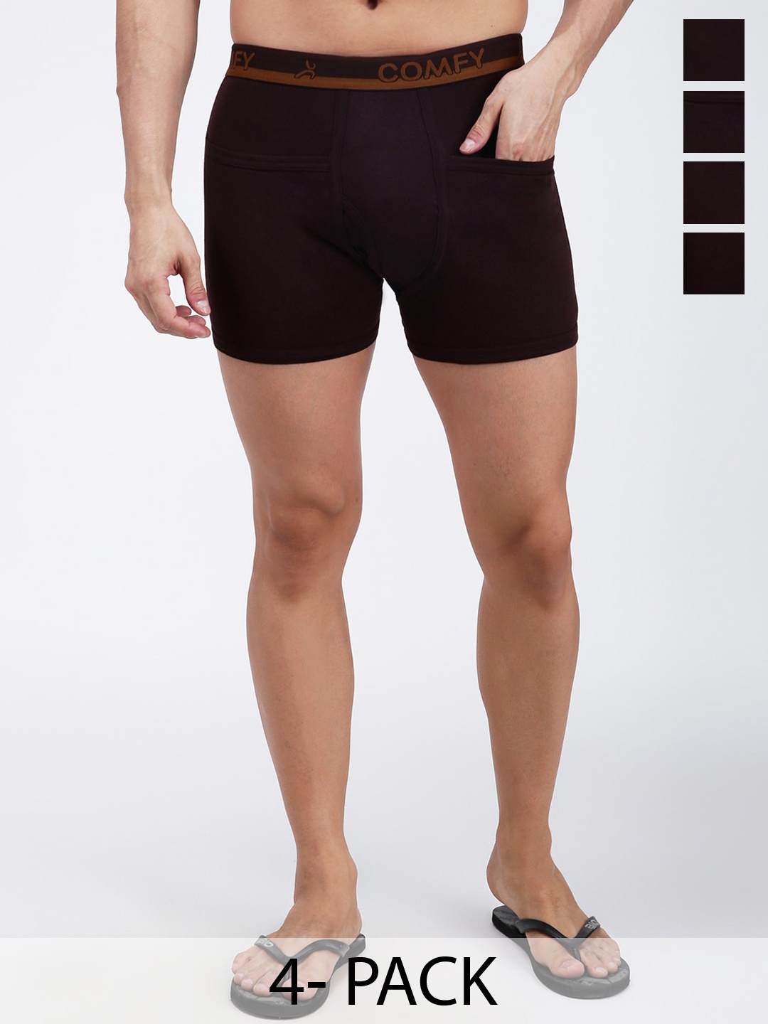 

AMUL COMFY Pack Of 4 Pure Cotton Trunks AC-PCLTROE-CB-L-4PC, Coffee brown