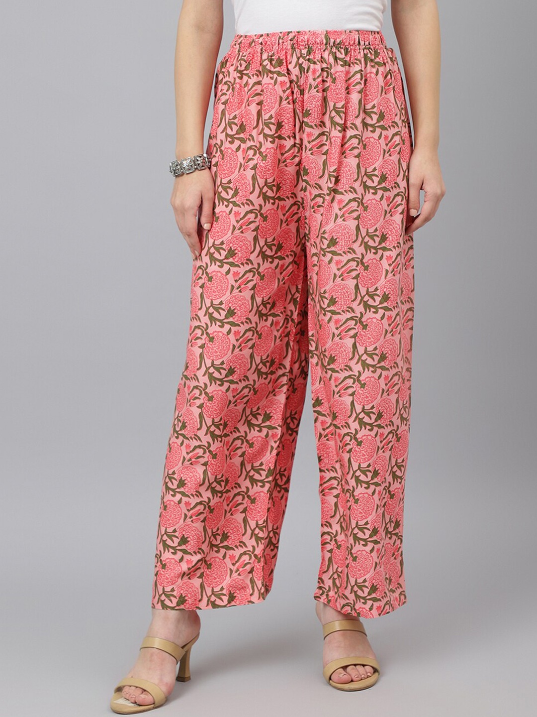 

ADAA JAIPUR Floral Printed Wide Leg Ethnic Palazzo, Pink
