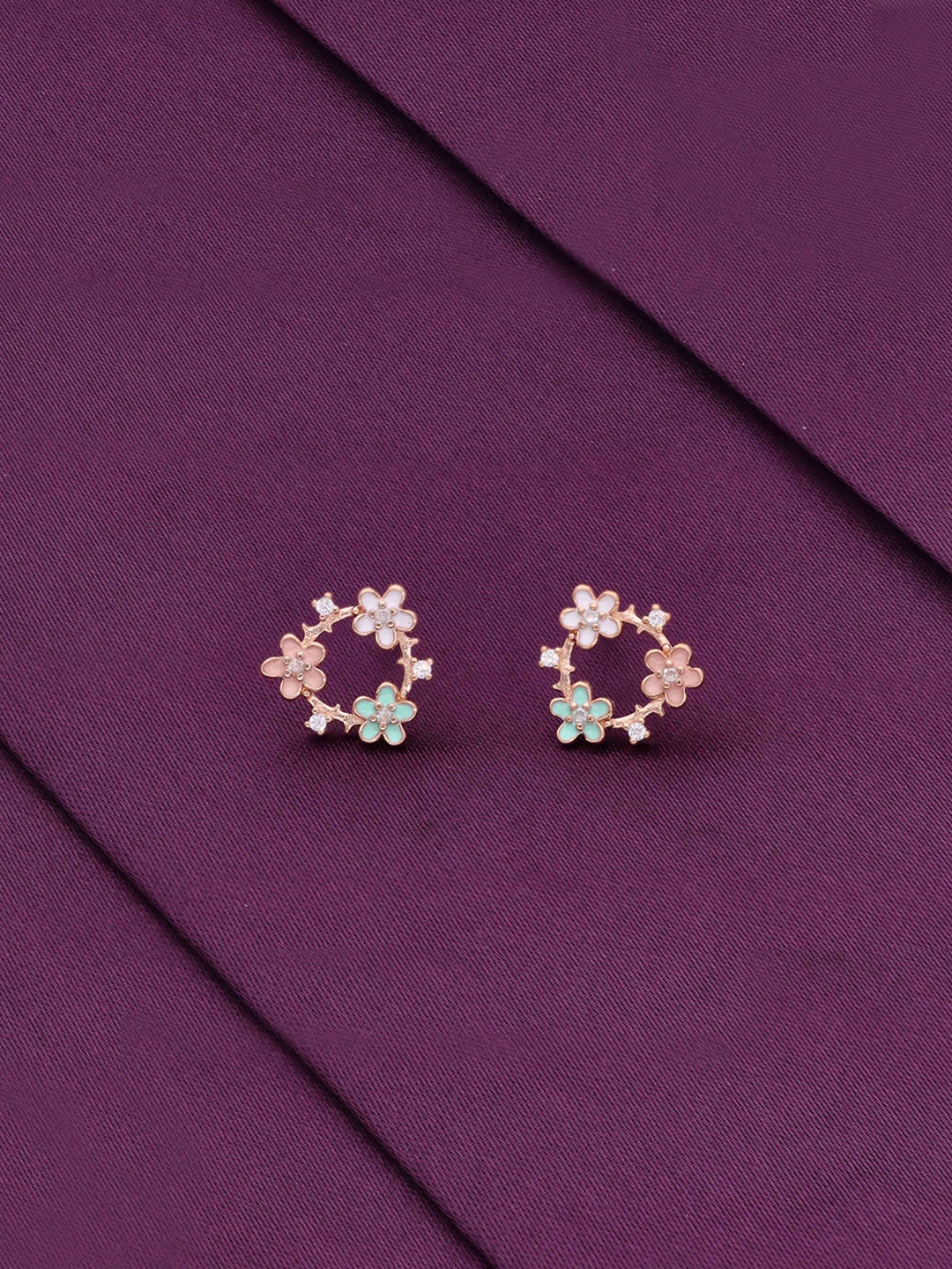 

KAI JEWEL Cubic Zirconia Rhodium-Plated Floral Studs Earrings, Rose gold