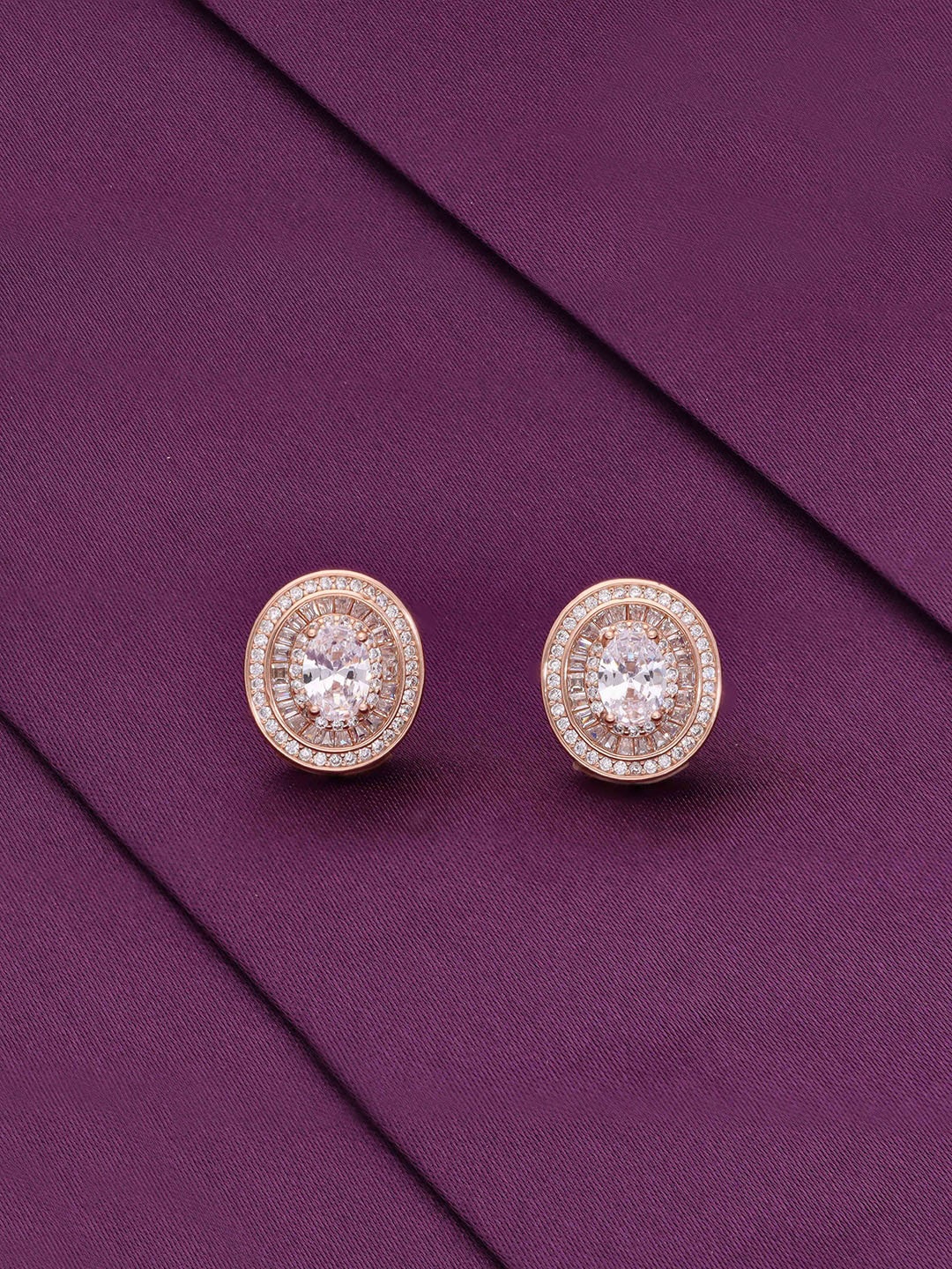 

KAI JEWEL 925 Sterling Silver Rhodium-Plated Oval Studs, Rose gold