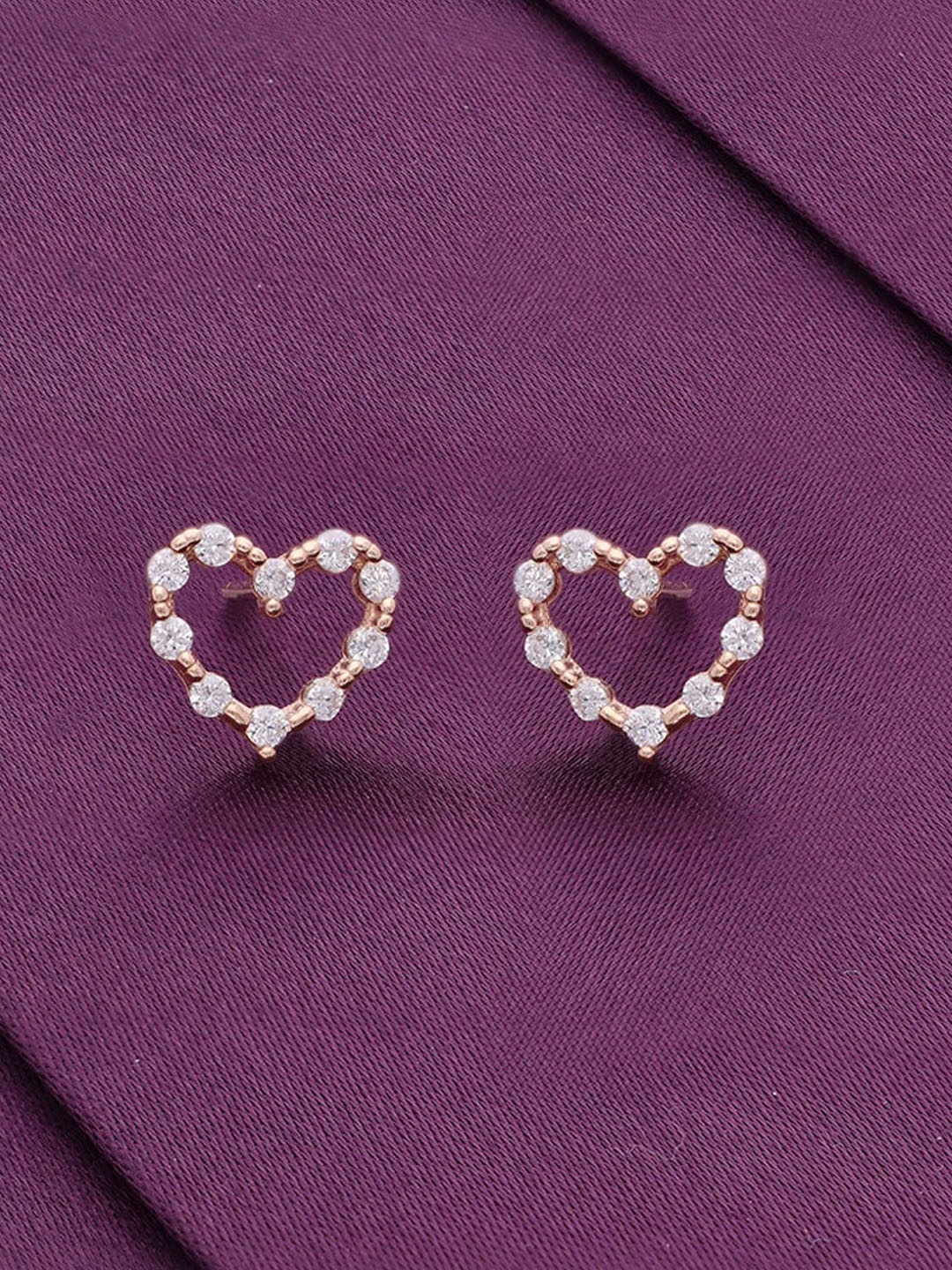 

KAI JEWEL Rhodium-Plated 92.5 Sterling Heart Shaped Studs Earrings, Rose gold