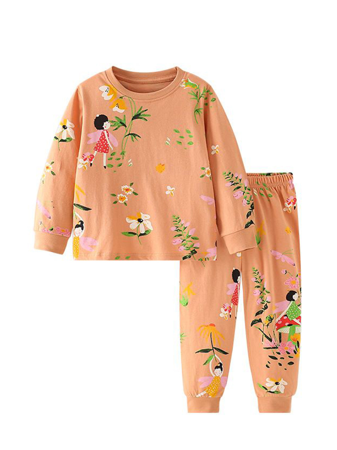 

StyleCast Girls Peach & Green Round Neck Long Sleeves Printed Top with Pyjamas