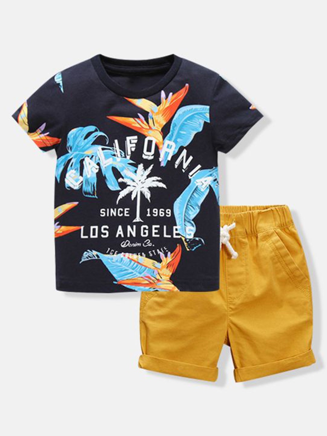 

StyleCast Boys Blue & Yellow Round Neck Printed T-shirt with Shorts