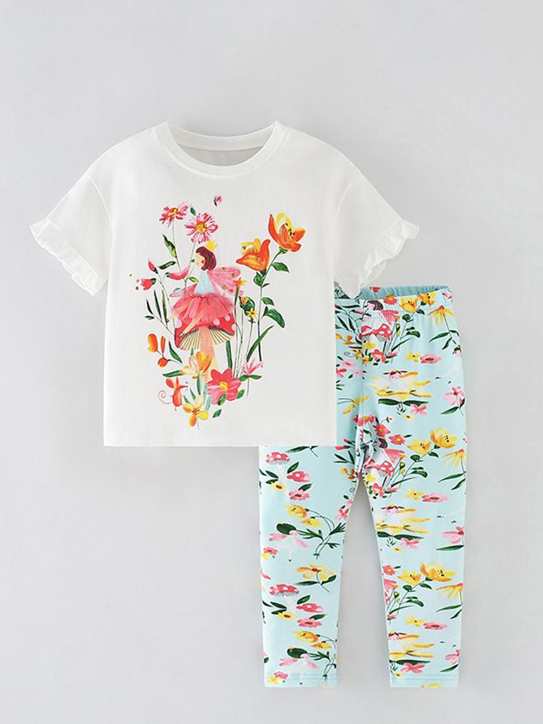 

StyleCast Girls Floral Printed Pure Cotton T-shirt With Pyjamas, White