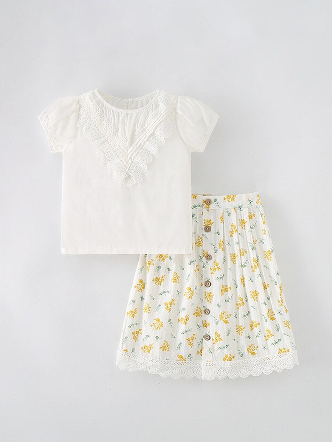 

StyleCast Girls White & Yellow Round Neck Top with Skirt