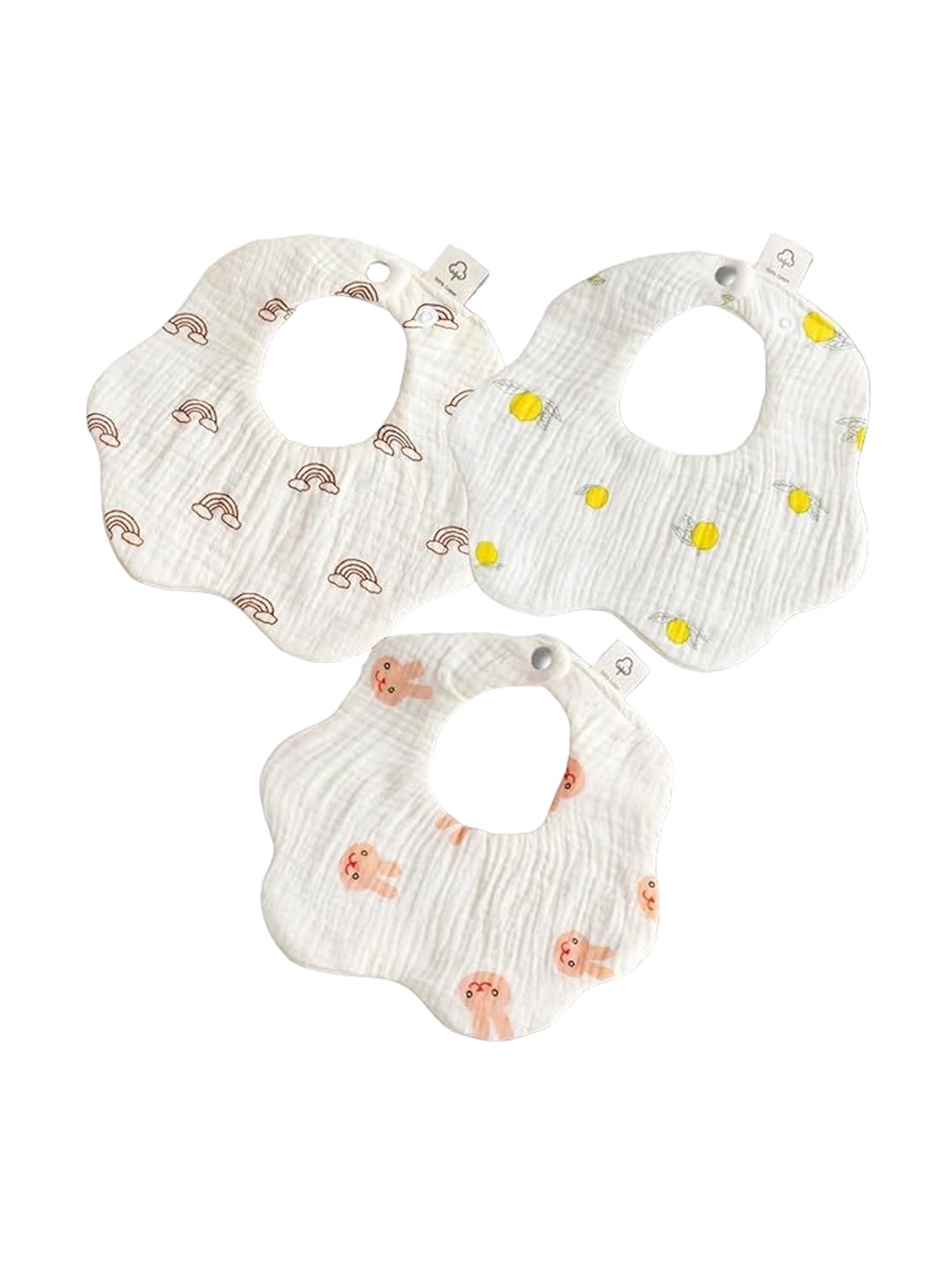

GUCHIGU Infants Pack Of 3 Printed Pure Cotton Bibs, White