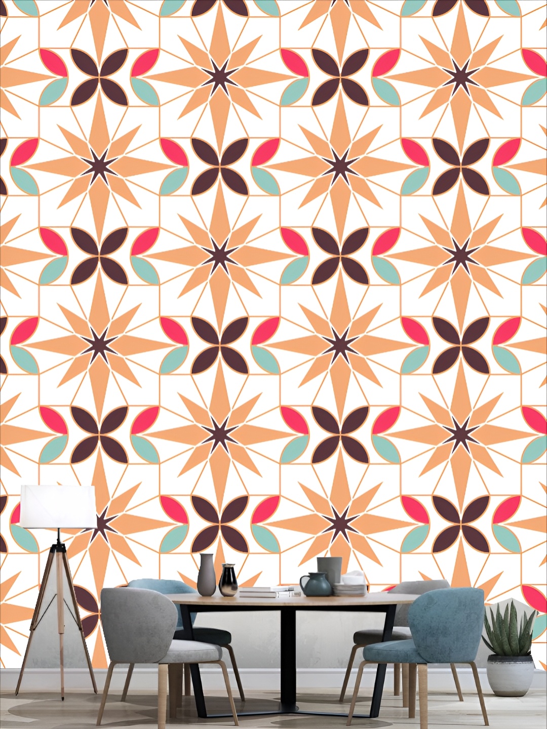 

KSHIRSA White & Orange Floral and Botanical Printed 3D Self Adhesive Wallpaper