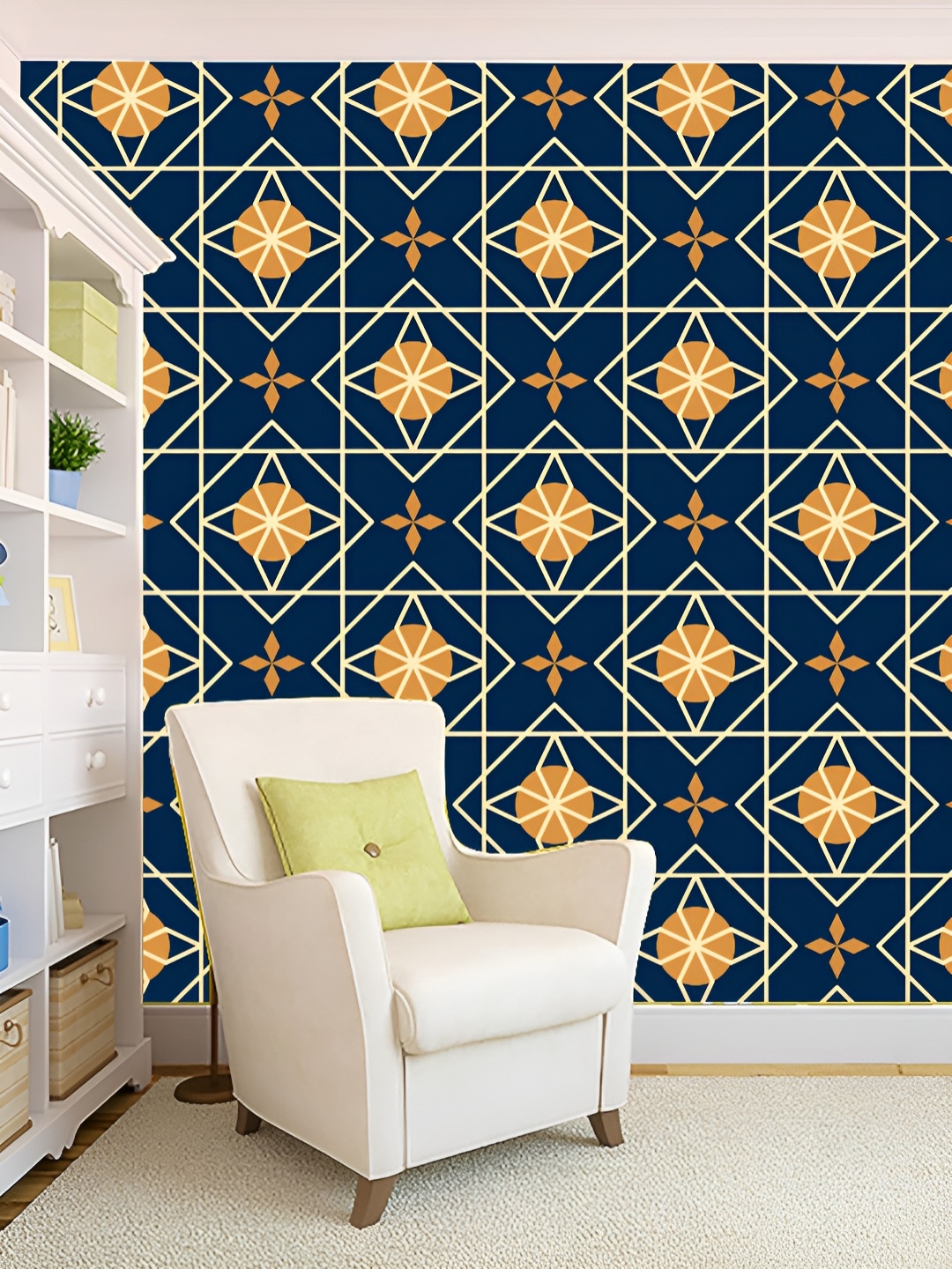 

KSHIRSA Navy Blue & Beige White Self Adhesive 3D Wall Stickers