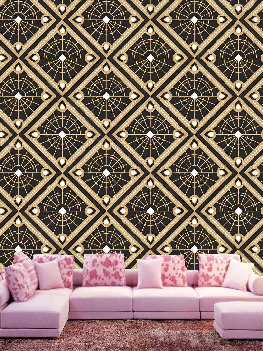 

KSHIRSA Black & Beige 3D Printed Self Adhesive Wall Sticker