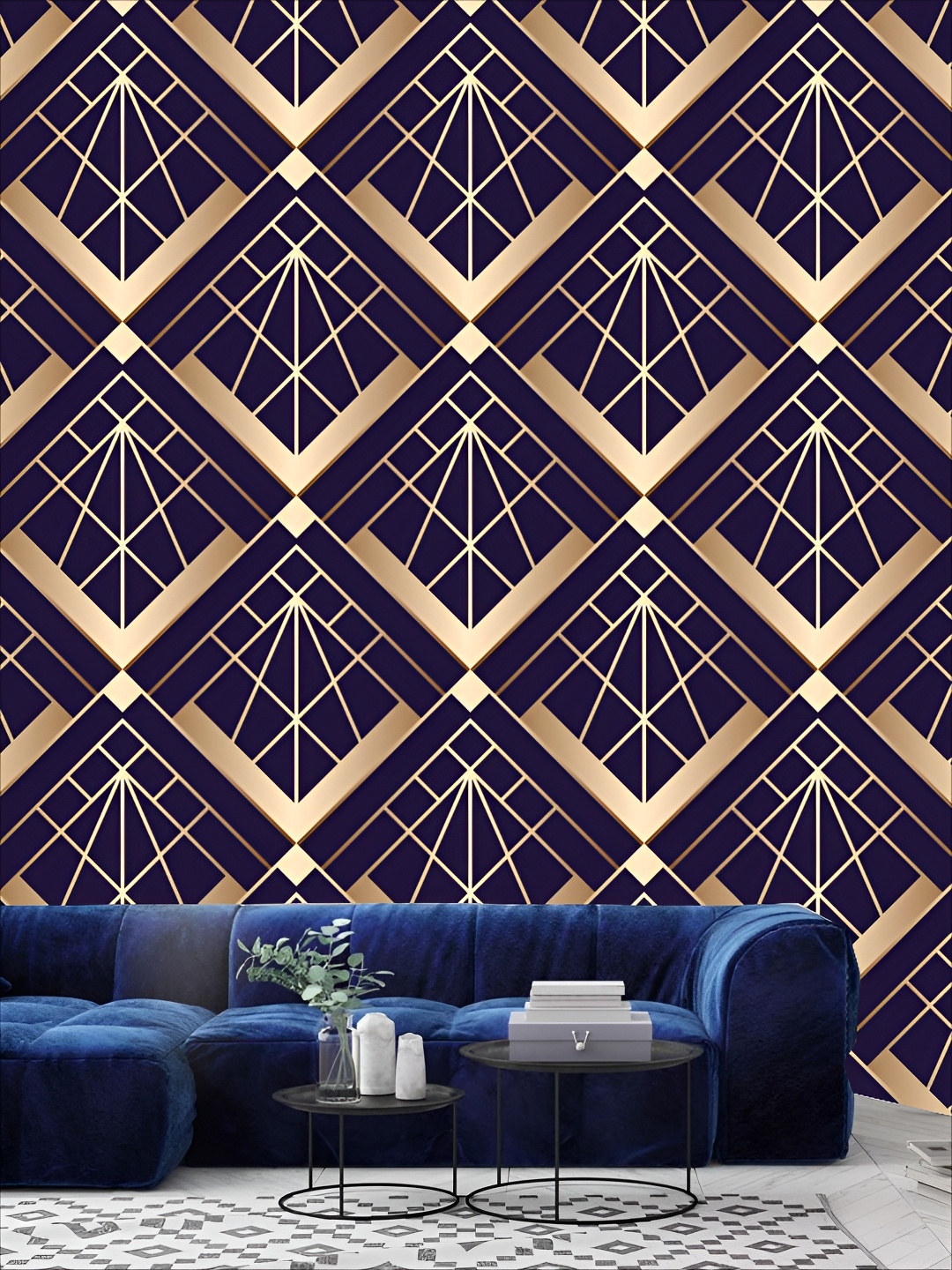 

KSHIRSA Navy-Blue & Beige 3D Printed Self Adhesive Wall Sticker