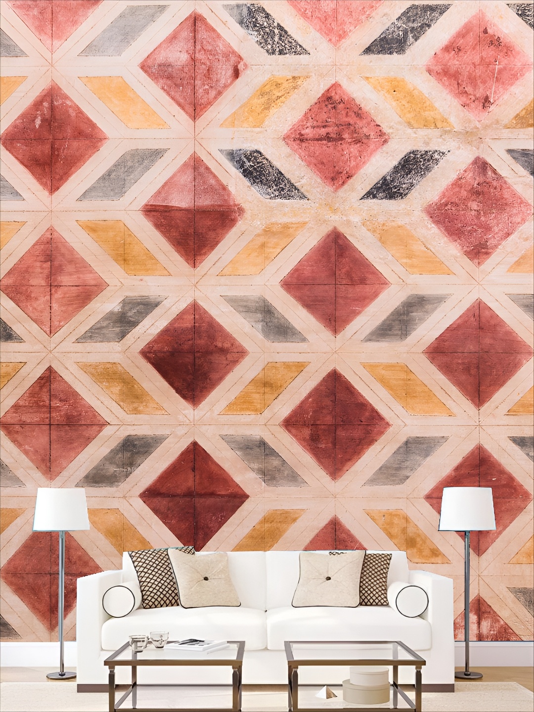 

KSHIRSA Red & Beige 3D Printed Self Adhesive Wall Sticker