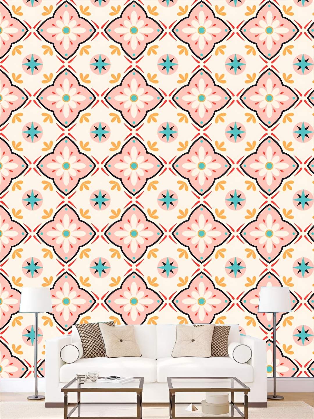 

KSHIRSA Pink & White 3D Printed Self-Adhesive Wallpaper