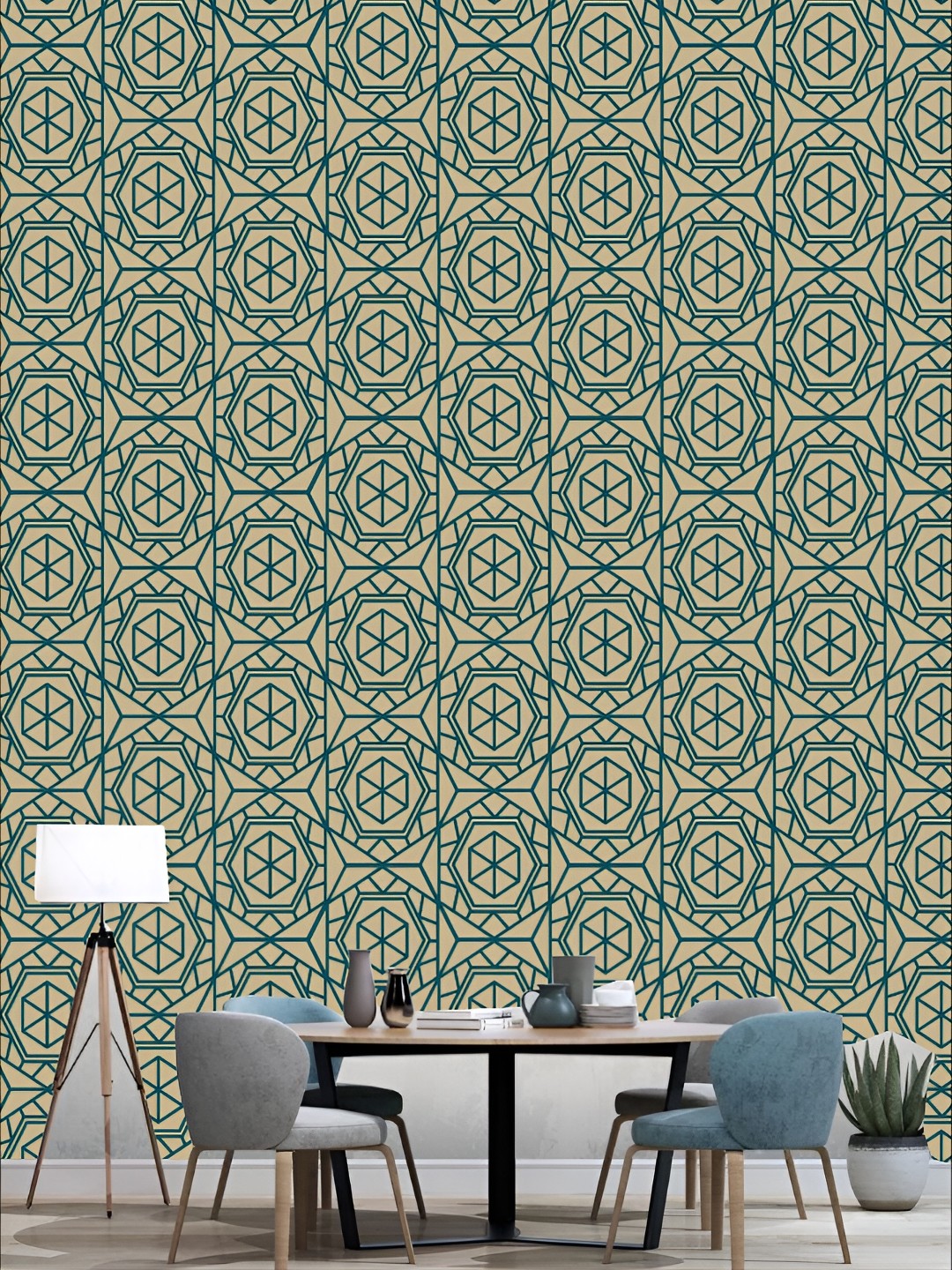 

KSHIRSA Blue & White 3D Printed Self-Adhesive Wallpaper, Green