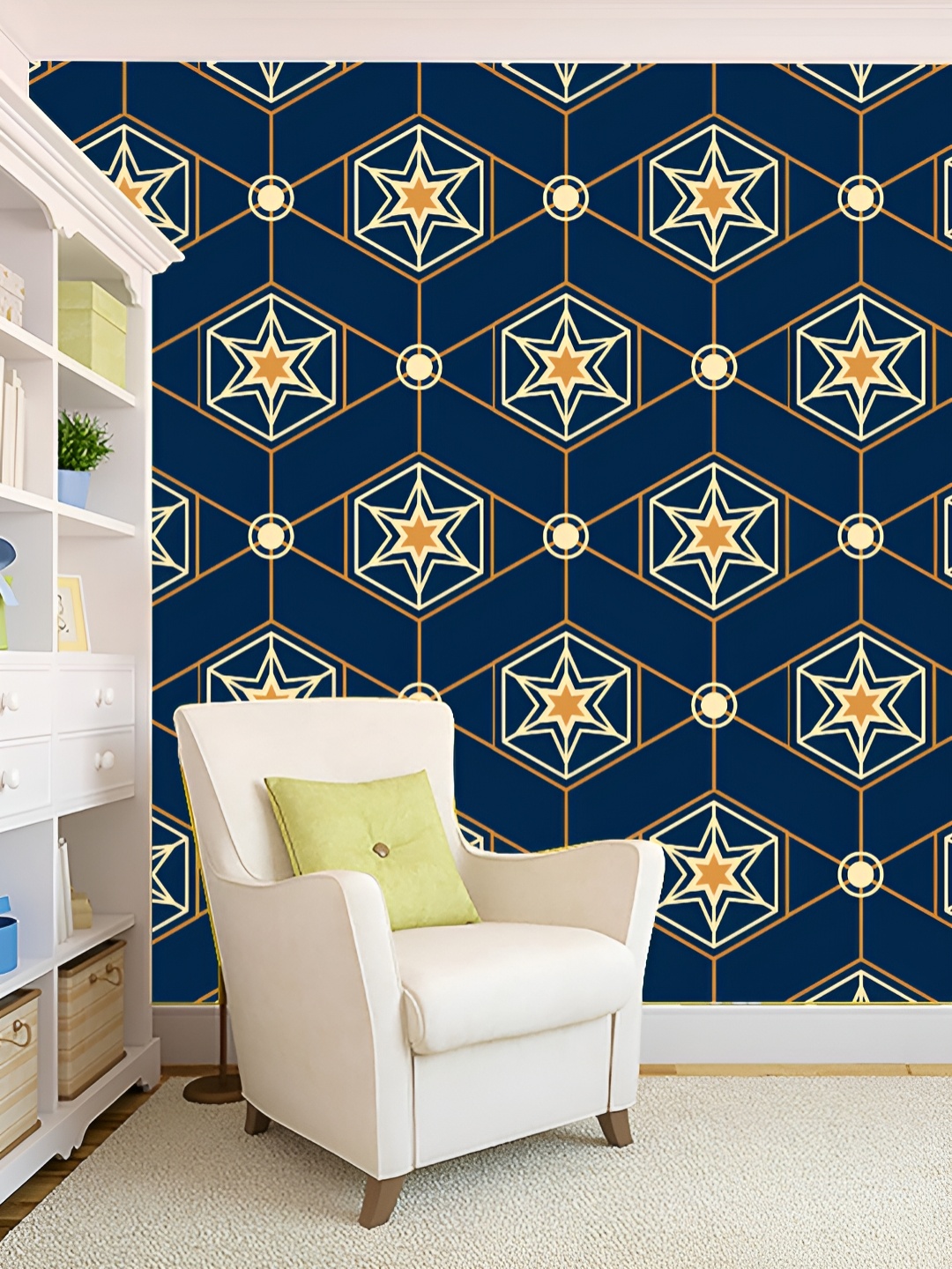 

KSHIRSA Blue & Yellow 3D Printed Self-Adhesive Wallpaper